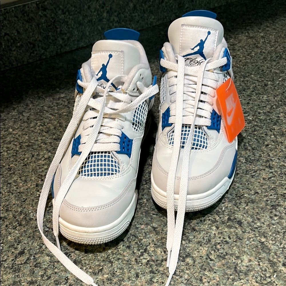 Nike Air Jordan 4 White and Blue Sneakers